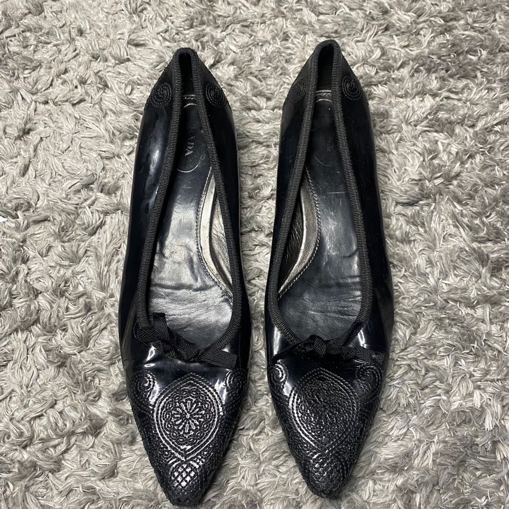 Prada Embossed Leather pointed toe flats
